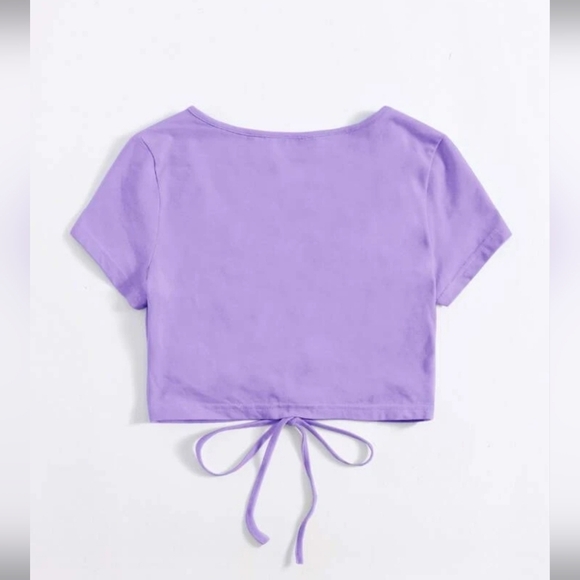 NWT SHEIN EZwear Violet Purple Solid Drawstring Ruched Tee Size 6 - Picture 2 of 16